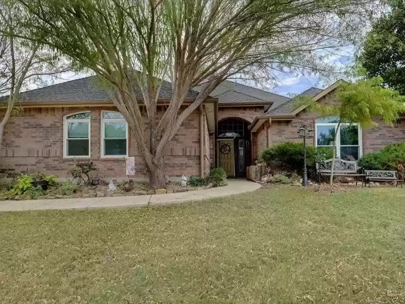 a house with a tree and a house
